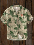 Chemise homme vintage en lin mélangé à imprimé carpes koï et vagues