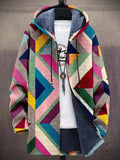 Sweat à capuche oversize pour femme, doublé sherpa et orné d'un motif géométrique mosaïque