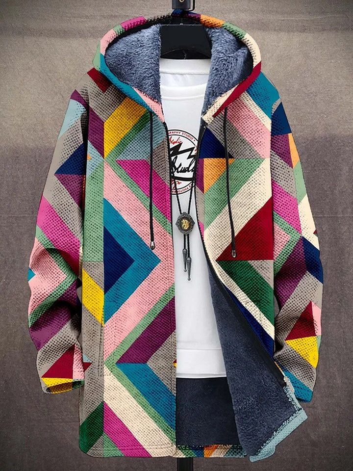 Sweat à capuche oversize pour femme, doublé sherpa et orné d'un motif géométrique mosaïque