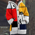 Gilet en maille épaisse à blocs de couleurs avec motif de chat fantaisiste pour femme